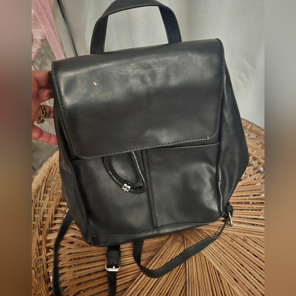 Black leather backpack